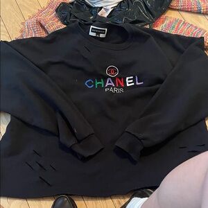 CHANEL Black Sweatshirt with Colorful Logo